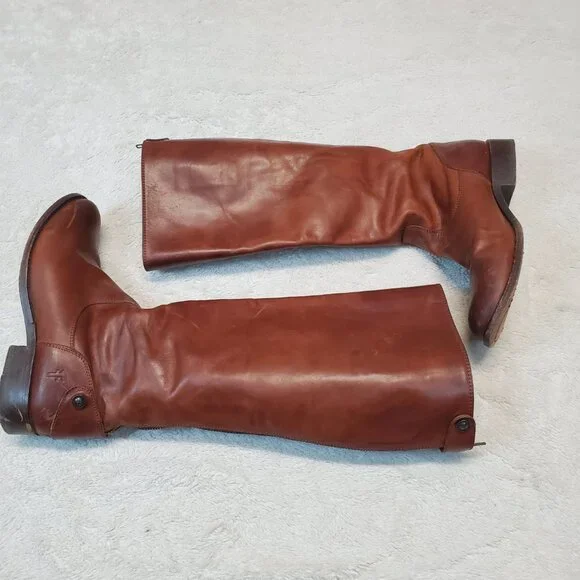 Frye Tan Brown Leather Cowgirl Western Bohemian Rodeo Boho Riding Tall Boots 7 B - Picture 2 of 16